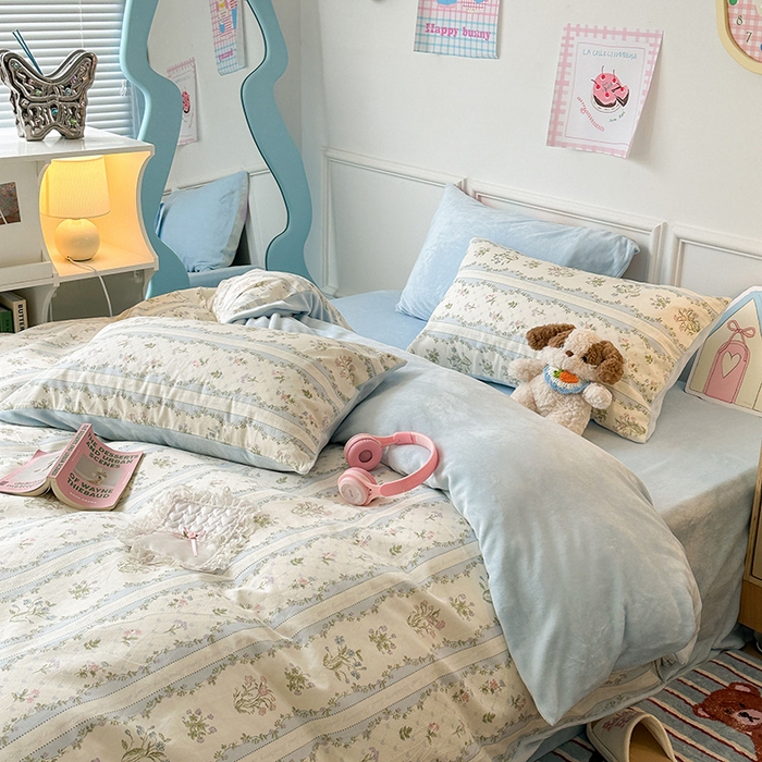 91家纺网 家纺一手货源 找家纺 昔可家纺 2024新款秋冬新款棉加牛奶绒四件套 仙仙藤蔓园