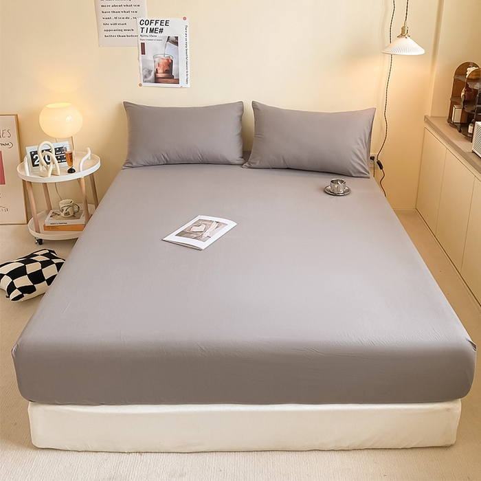 91家纺网 家纺一手货源 找家纺 眠帛家居 2024新款A类亲肤水洗棉纯色单品床笠三件套 浅灰