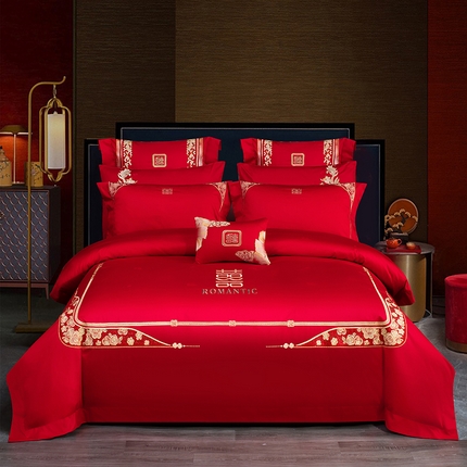 蒂爵 全棉纯棉长绒棉时尚绣花婚庆四件套多件套 一见倾心