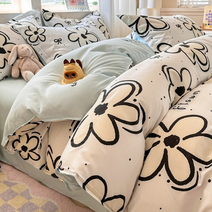 91家纺网 家纺一手货源 找家纺 （总）花伞家居 2025新款直播网销斜纹加厚磨毛印花植物羊绒四件套