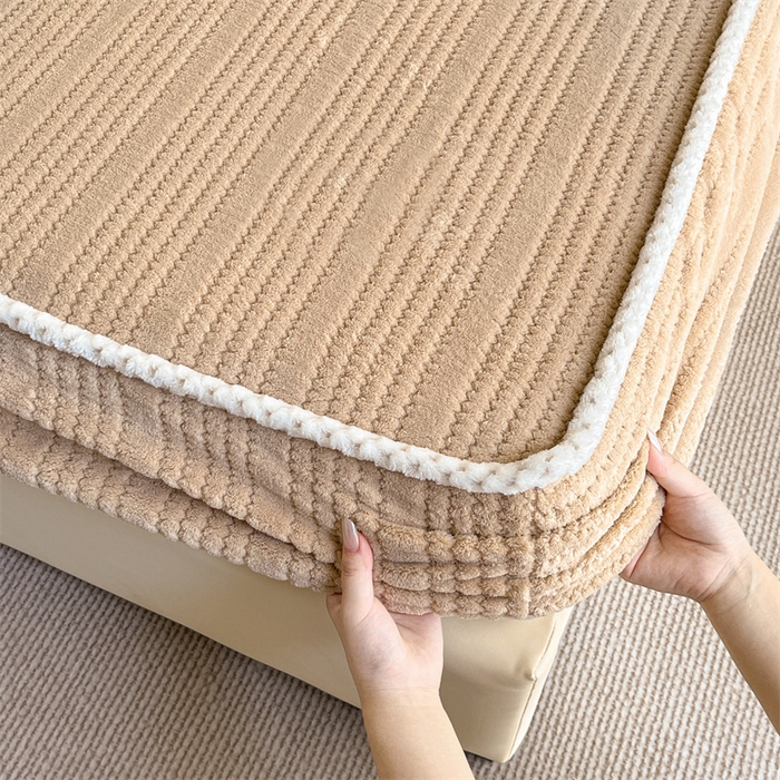 91家纺网 家纺一手货源 找家纺 欧邦 新款提花针织绒牛奶绒铂金系列床笠三件套四件套 针织绒-奶茶咖