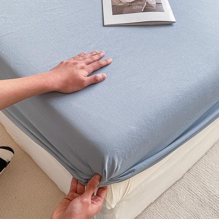 91家纺网 家纺一手货源 找家纺 眠帛家居 2024新款A类亲肤水洗棉纯色单品床笠三件套 蓝灰