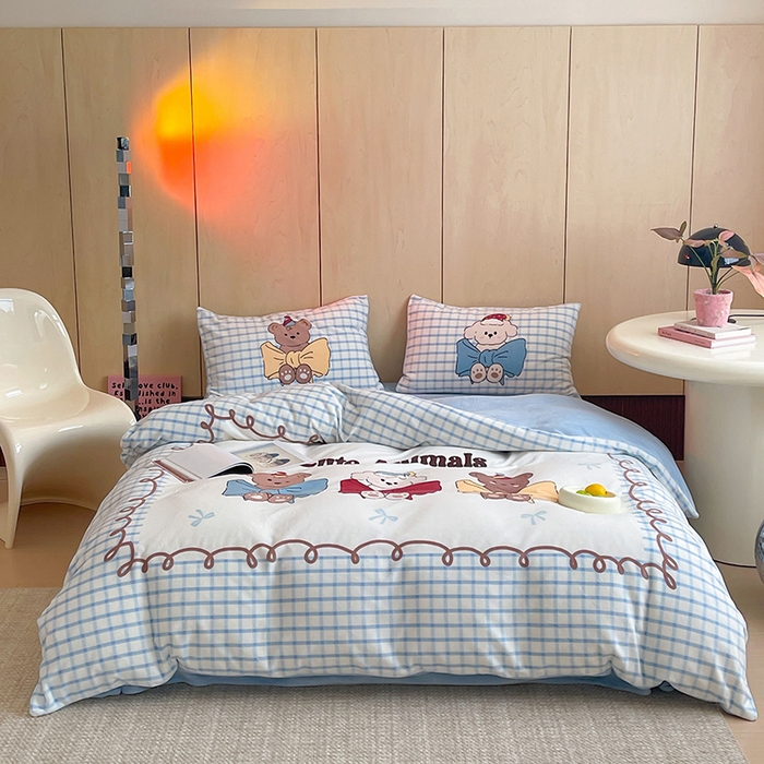 91家纺网 家纺一手货源 找家纺 昔可家纺 2024新款大版数码印花设计师牛奶绒四件套 蝴蝶结派对