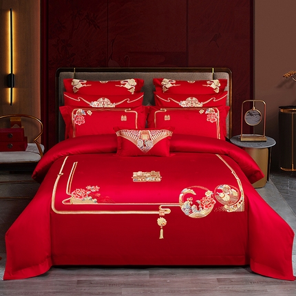 91家纺网 家纺一手货源 找家纺 蒂爵 全棉纯棉长绒棉时尚绣花婚庆四件套多件套 满心欢喜