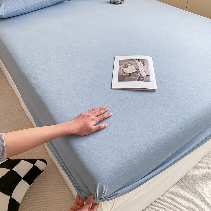 91家纺网 家纺一手货源 找家纺 眠帛家居 2024新款A类亲肤水洗棉纯色单品床笠三件套 蓝灰