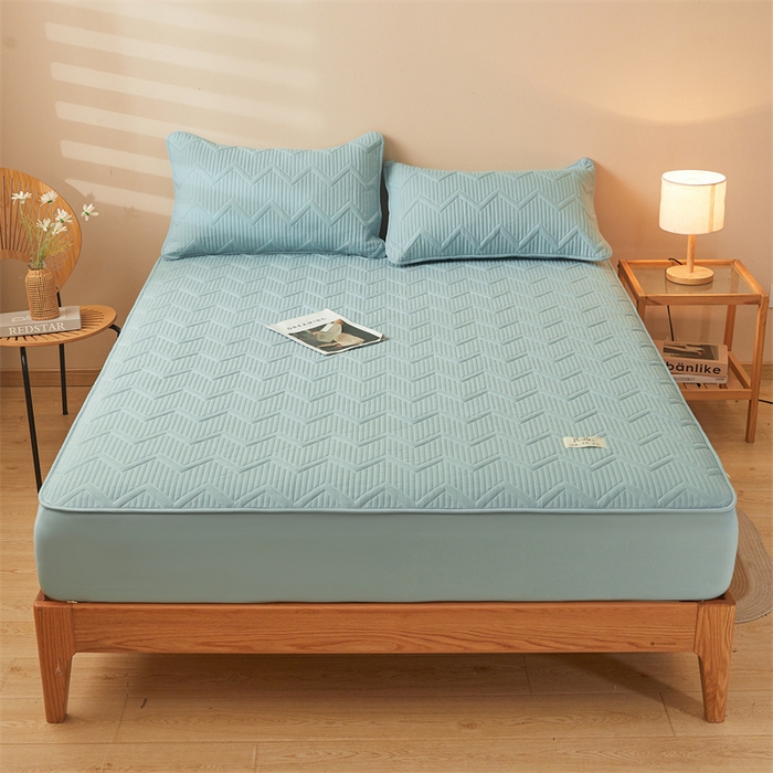 91家纺网 家纺一手货源 找家纺 优眠坊 2025新款羊绒蛋白床笠 远山-雾霾蓝