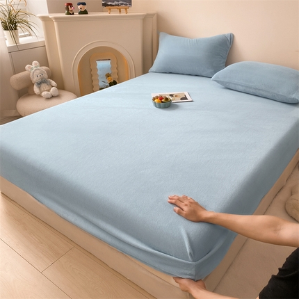 眠帛家居 2024新款纯色高克重牛奶绒单床笠 蓝灰