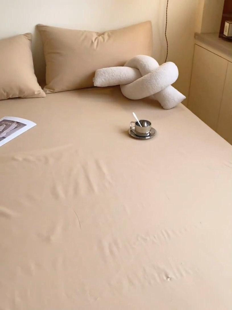 91家纺网 家纺一手货源 找家纺 眠帛家居 2024新款A类亲肤水洗棉纯色单品床单三件套 奶茶