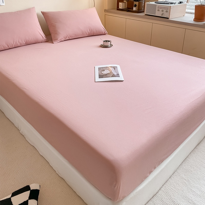 91家纺网 家纺一手货源 找家纺 眠帛家居 2024新款A类亲肤水洗棉纯色单品床笠三件套 豆沙