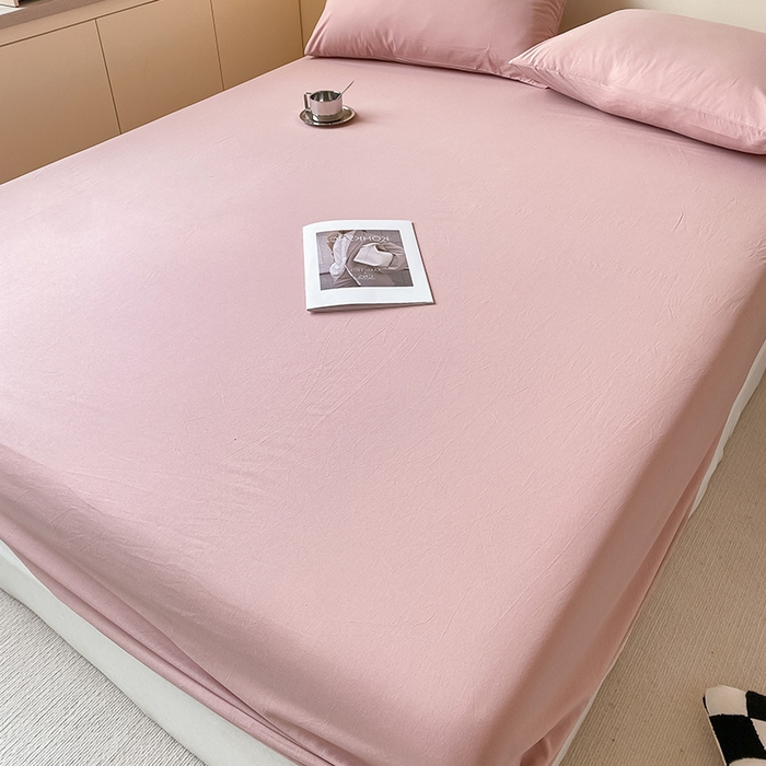 91家纺网 家纺一手货源 找家纺 眠帛家居 2024新款A类亲肤水洗棉纯色单品床笠三件套 豆沙