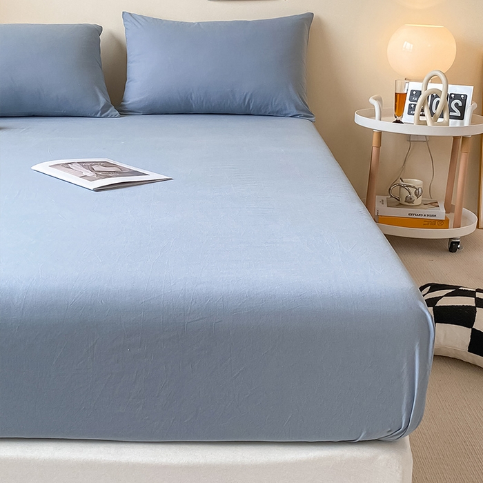 91家纺网 家纺一手货源 找家纺 眠帛家居 2024新款A类亲肤水洗棉纯色单品床笠三件套 蓝灰