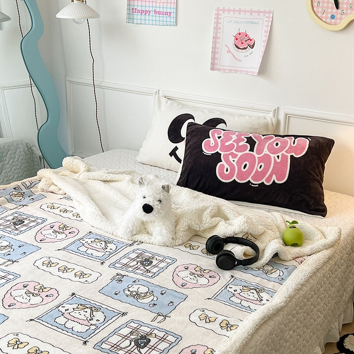 91家纺网 家纺一手货源 找家纺 昔可家纺 2024新款羊羔绒牛奶绒毛毯系列（三）-场景二-卡通系列 泡芙卷卷