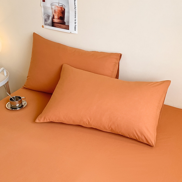 91家纺网 家纺一手货源 找家纺 眠帛家居 2024新款A类亲肤水洗棉纯色单品床单三件套 焦糖