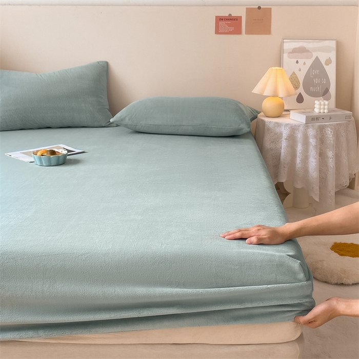 91家纺网 家纺一手货源 找家纺 （总）眠帛家居 2024新款纯色高克重牛奶绒单床笠