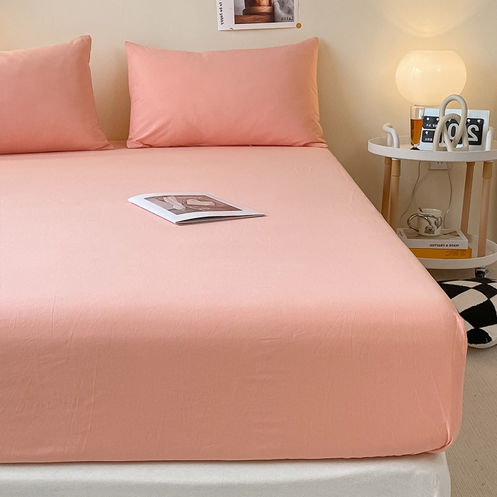 91家纺网 家纺一手货源 找家纺 眠帛家居 2024新款A类亲肤水洗棉纯色单品床笠三件套 奶油粉