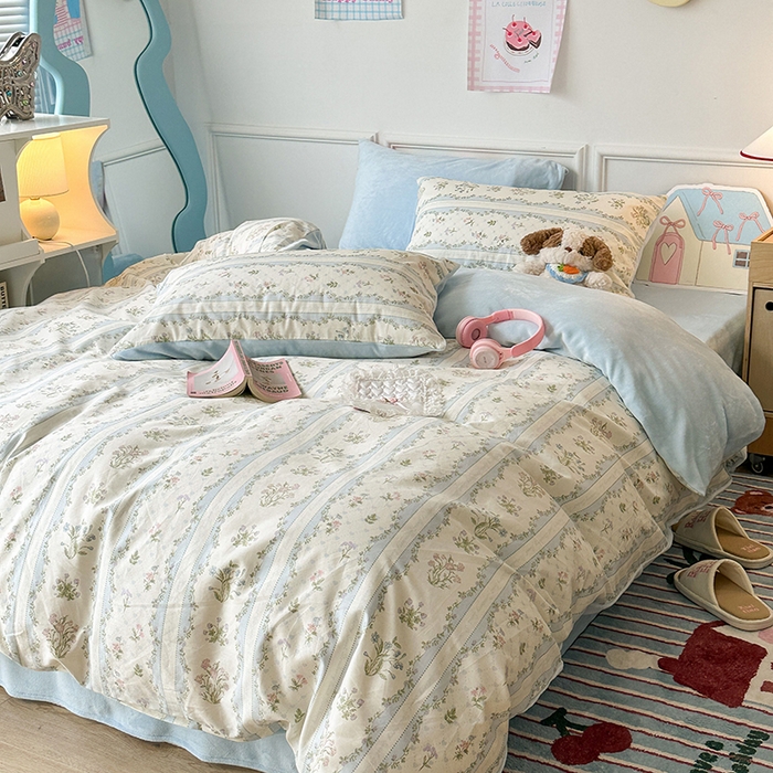 91家纺网 家纺一手货源 找家纺 昔可家纺 2024新款秋冬新款棉加牛奶绒四件套 仙仙藤蔓园