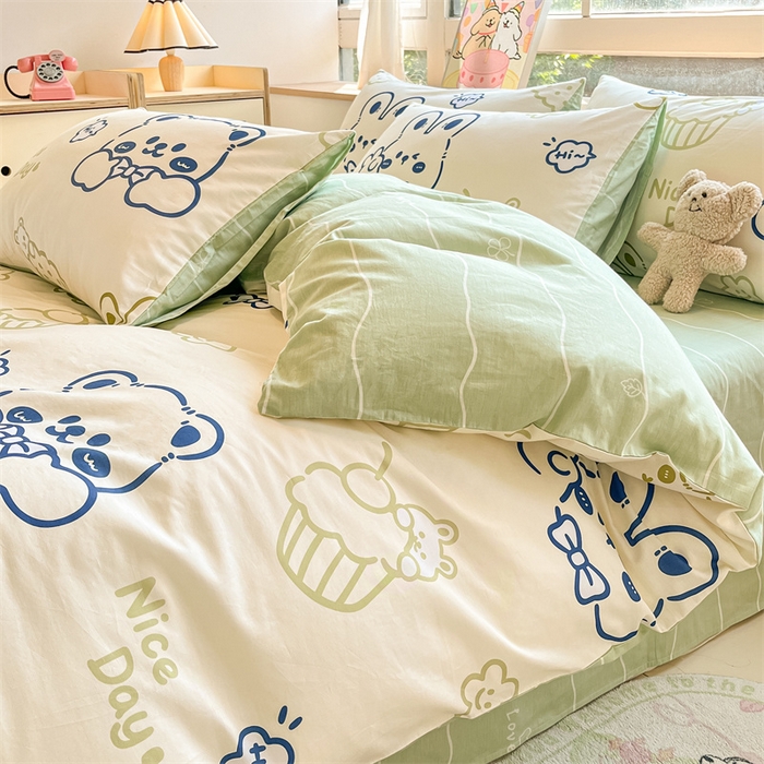 91家纺网 家纺一手货源 找家纺  本制 2024秋冬新款12868全棉印花四件套 饼干熊