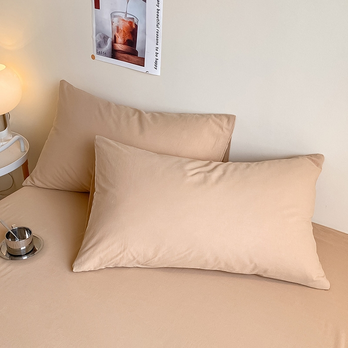 91家纺网 家纺一手货源 找家纺 眠帛家居 2024新款A类亲肤水洗棉纯色单品床单三件套 奶茶