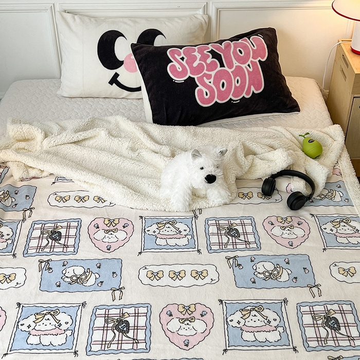 91家纺网 家纺一手货源 找家纺 昔可家纺 2024新款羊羔绒牛奶绒毛毯系列（三）-场景二-卡通系列 泡芙卷卷