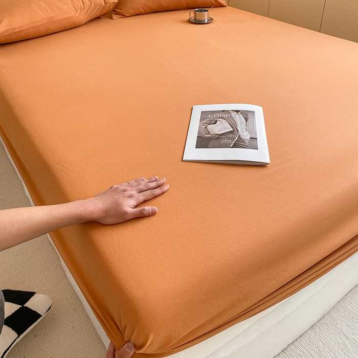 91家纺网 家纺一手货源 找家纺 眠帛家居 2024新款A类亲肤水洗棉纯色单品床笠三件套 焦糖