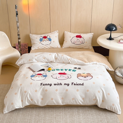 昔可家纺 2024新款大版数码印花设计师牛奶绒四件套 小伙伴