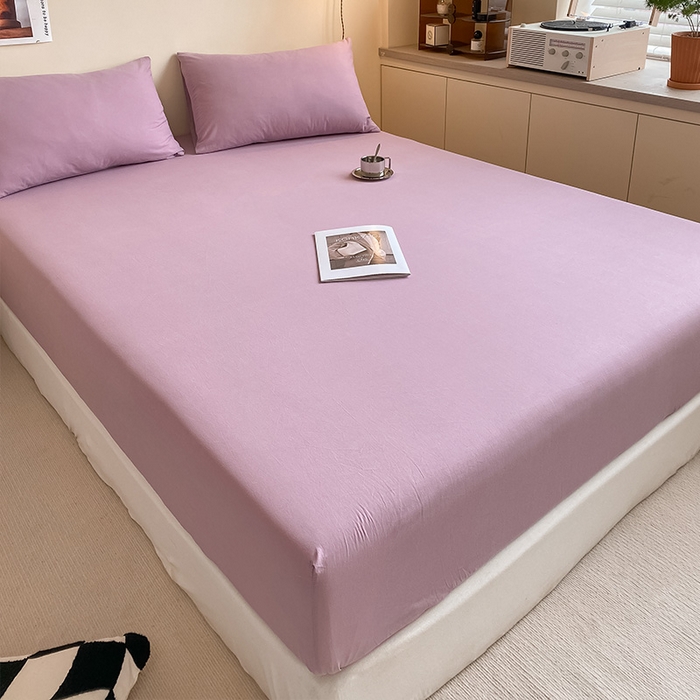 91家纺网 家纺一手货源 找家纺 眠帛家居 2024新款A类亲肤水洗棉纯色单品床笠三件套 浅紫