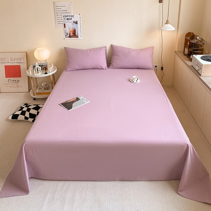 眠帛家居 2024新款A类亲肤水洗棉纯色单品床单三件套 浅紫