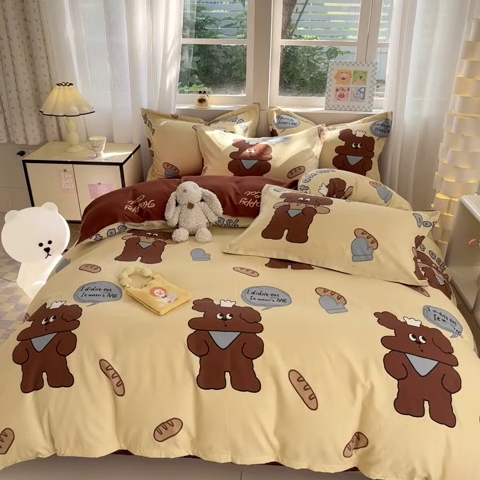 91家纺网 家纺一手货源 找家纺 花伞家居 2024新款直播网销斜纹加厚磨毛印花植物羊绒四件套面包师