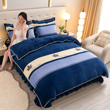 91家纺网 家纺一手货源 找家纺 （总）晚静 2025新款7斤牛奶绒四件套金貂法莱绒床裙款保暖绒三件套 