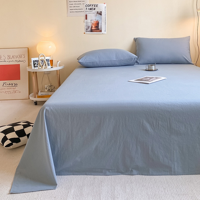 91家纺网 家纺一手货源 找家纺 眠帛家居 2024新款A类亲肤水洗棉纯色单品床单三件套 蓝灰