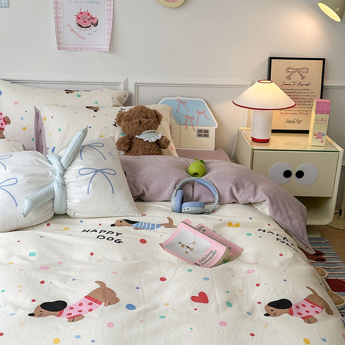 91家纺网 家纺一手货源 找家纺 昔可家纺 2024新款秋冬新款棉加牛奶绒四件套 毛衣腊肠狗