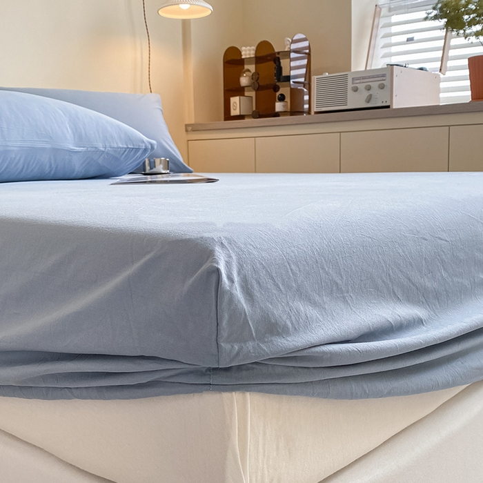 91家纺网 家纺一手货源 找家纺 眠帛家居 2024新款A类亲肤水洗棉纯色单品床笠三件套 蓝灰