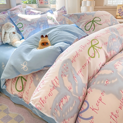 91家纺网 家纺一手货源 找家纺 （总）花伞家居 2025新款直播网销斜纹加厚磨毛印花植物羊绒四件套