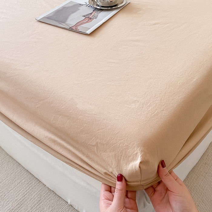 91家纺网 家纺一手货源 找家纺 眠帛家居 2024新款A类亲肤水洗棉纯色单品床笠三件套 奶茶