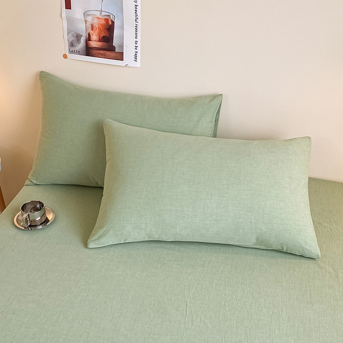 91家纺网 家纺一手货源 找家纺 眠帛家居 2024新款A类亲肤水洗棉纯色单品床单三件套 果绿