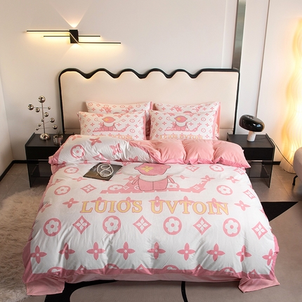 色鬼布艺 2024新款婴儿绒数码印花牛奶绒四件套仿大牌直播爆款网红款 太阳花粉