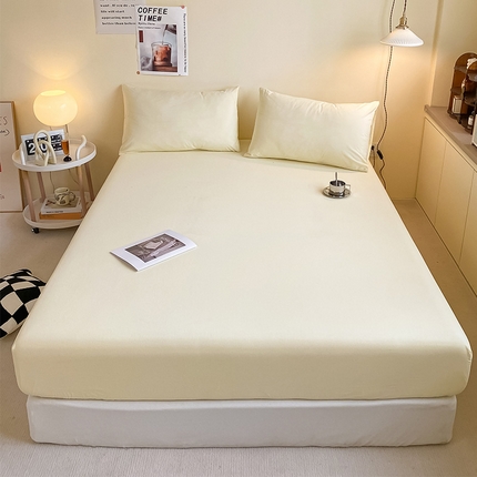 眠帛家居 2024新款A类亲肤水洗棉纯色单品床笠三件套 奶黄