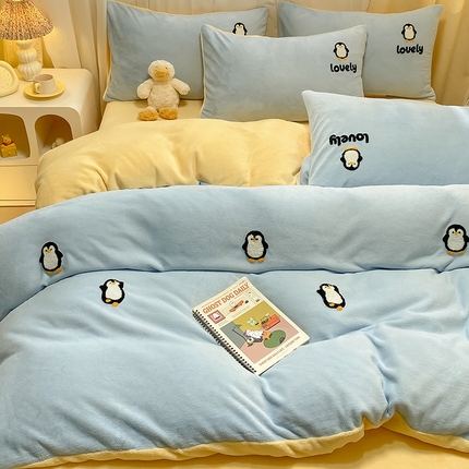 91家纺网 家纺一手货源 找家纺 （总）眠帛家居 2024新款高克重双拼牛奶绒毛巾绣四件套