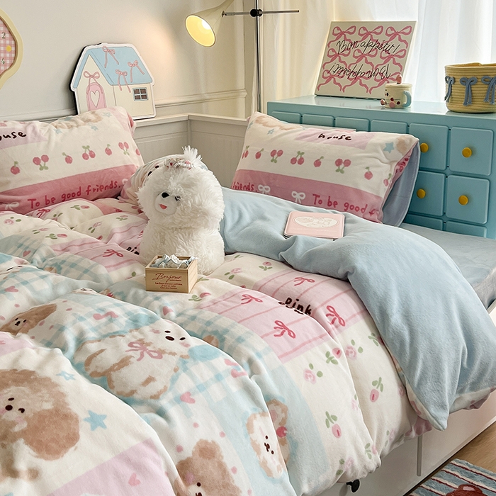 91家纺网 家纺一手货源 找家纺 昔可家纺 2024新款印花牛奶绒四件套系列-卡通系列 油画狗狗