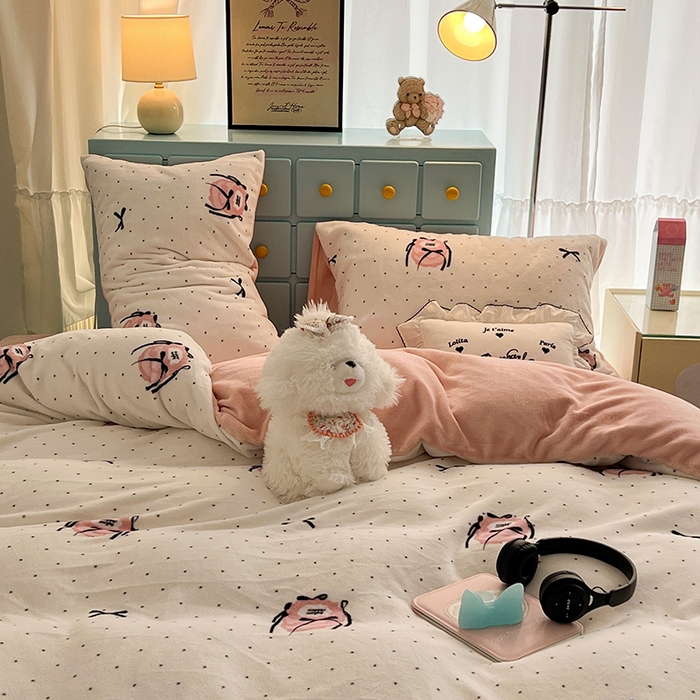 91家纺网 家纺一手货源 找家纺 （总）昔可家纺 2024新款印花牛奶绒四件套系列-ins少女系列