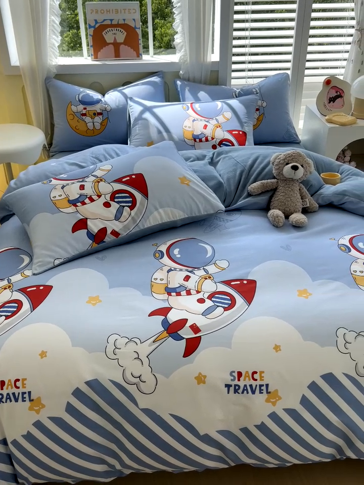 91家纺网 家纺一手货源 找家纺 金鑫汇家纺 2024年新款棉加绒印花四件套保暖牛奶绒法莱绒水晶绒棉加绒-冲上云霄