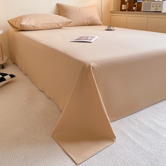 91家纺网 家纺一手货源 找家纺 眠帛家居 2024新款A类亲肤水洗棉纯色单品床单三件套 奶茶