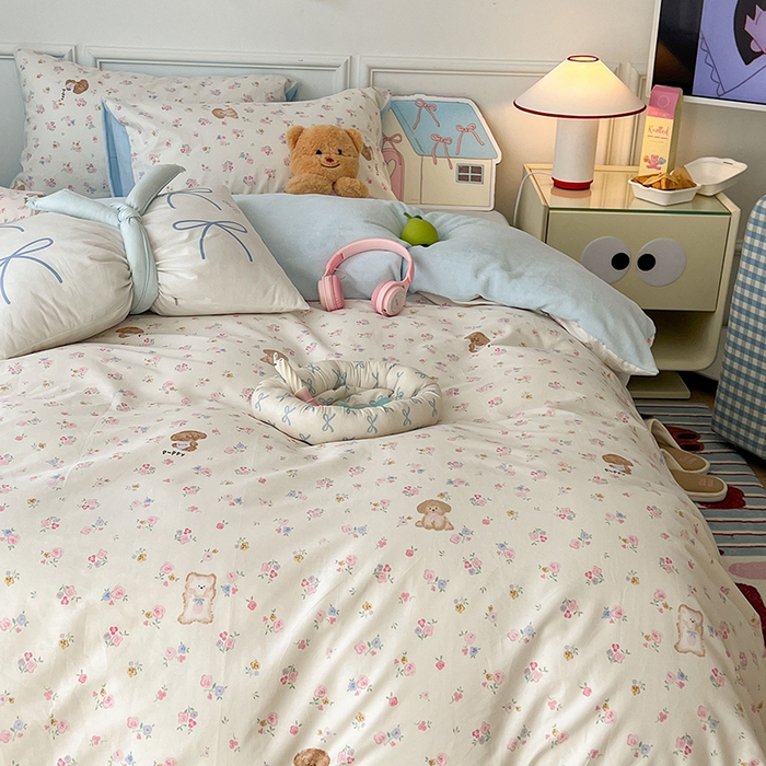 91家纺网 家纺一手货源 找家纺 昔可家纺 2024新款秋冬新款棉加牛奶绒四件套 碎花小狗