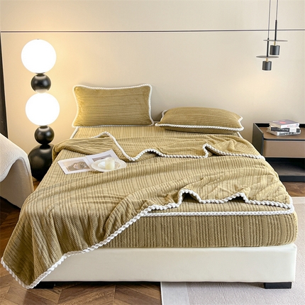 91家纺网 家纺一手货源 找家纺 欧邦 新款提花针织绒牛奶绒铂金系列毛毯毯子 针织绒-摩卡棕