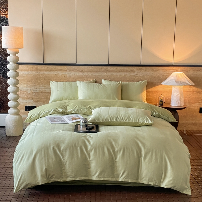 91家纺网 家纺一手货源 找家纺 琪格格2024新款纯棉贡缎大提花四件套纯棉贡缎提花-麦穗绿