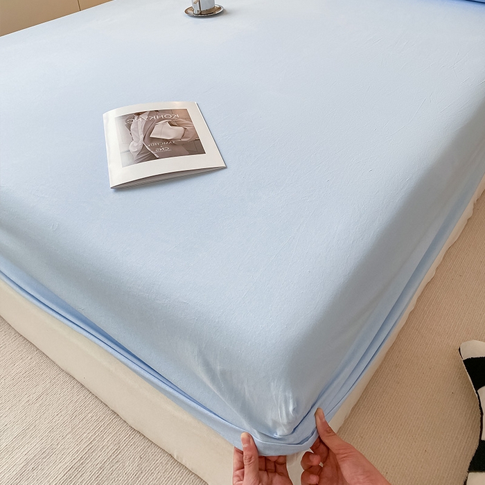 91家纺网 家纺一手货源 找家纺 眠帛家居 2024新款A类亲肤水洗棉纯色单品床笠三件套 天空蓝