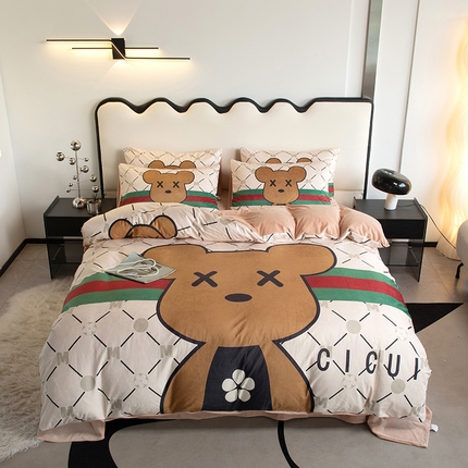 色鬼布艺 2024新款婴儿绒数码印花牛奶绒四件套仿大牌直播爆款网红款 奇奇熊