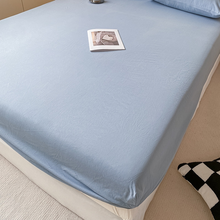 91家纺网 家纺一手货源 找家纺 眠帛家居 2024新款A类亲肤水洗棉纯色单品床笠三件套 蓝灰