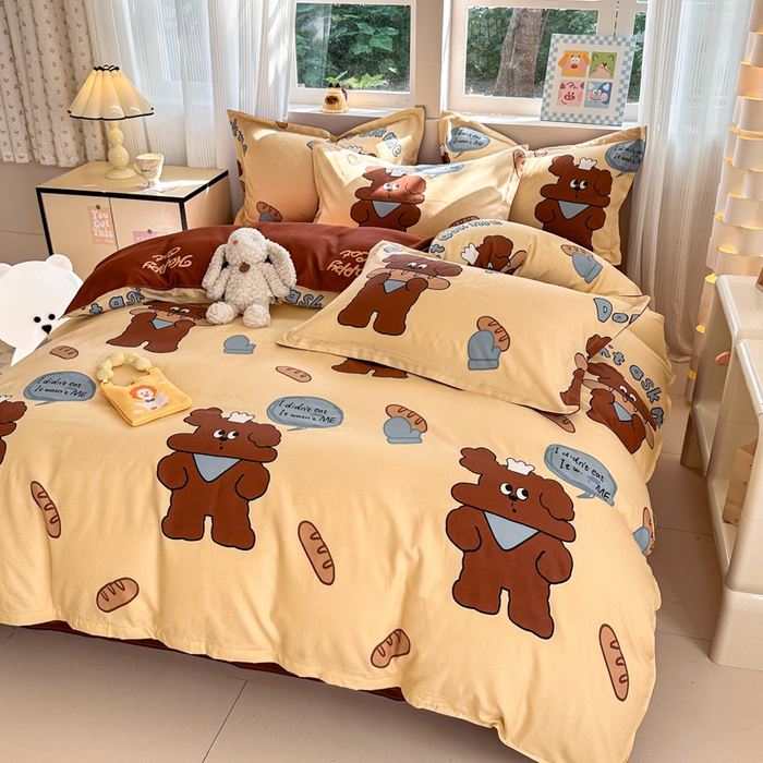 91家纺网 家纺一手货源 找家纺 花伞家居 2024新款直播网销斜纹加厚磨毛印花植物羊绒四件套面包师