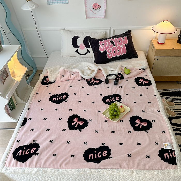 91家纺网 家纺一手货源 找家纺 昔可家纺 2024新款羊羔绒牛奶绒毛毯系列（三）-场景二-少女风系列 蕾系少女